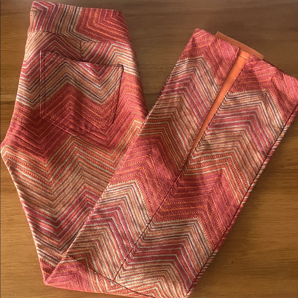 Alice + Olivia Chevron Jacquard Pants in Coral and Gold